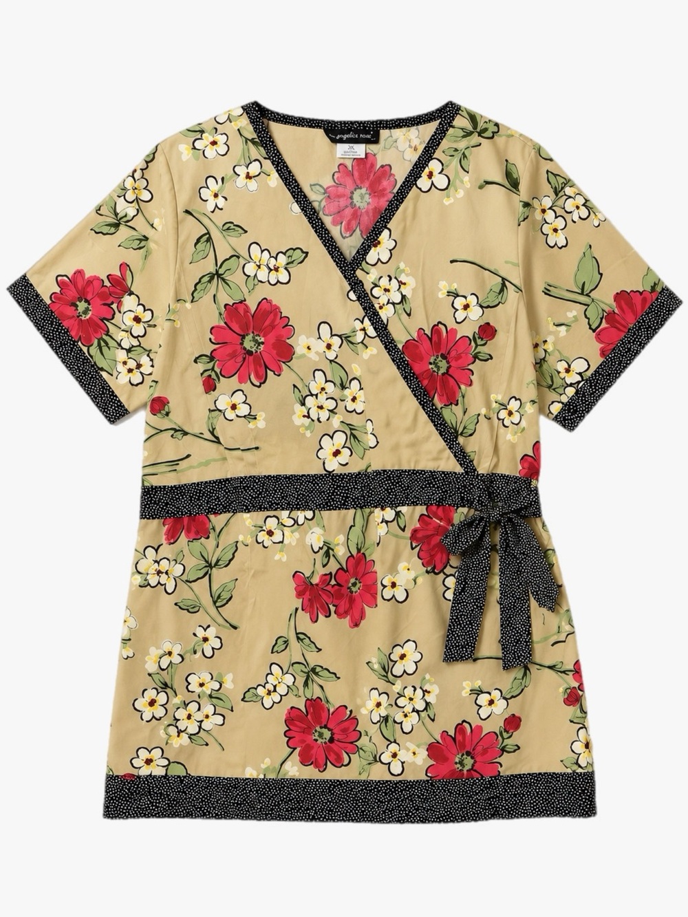 NWT Plus Size 3X Floral Wrap Scrub Top Tie Waist Nursing Medical Uniform